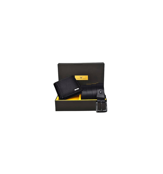 Wael Impex Brian Black Leather Wallet & Black Casual Belt Combo Gift Set for Men