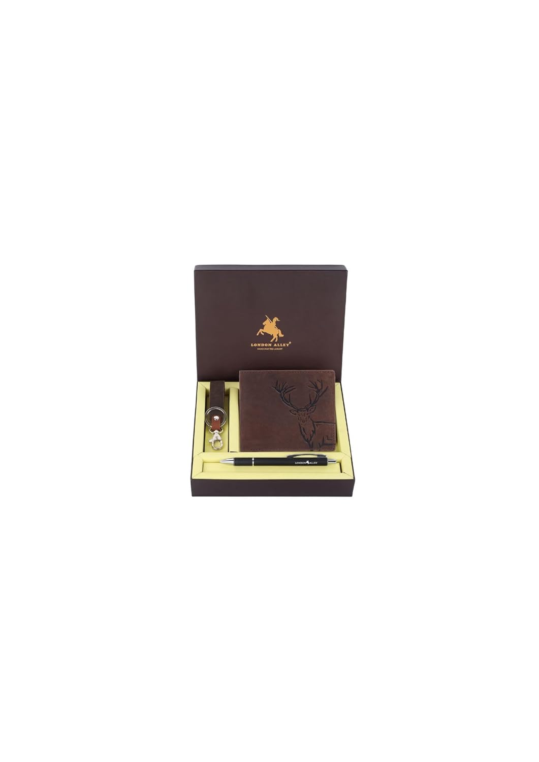 Wael Impex Jason Vintage Brown Leather Wallet, Keyring & Pen Combo Gift Set for Men | Gift Hamper for Men