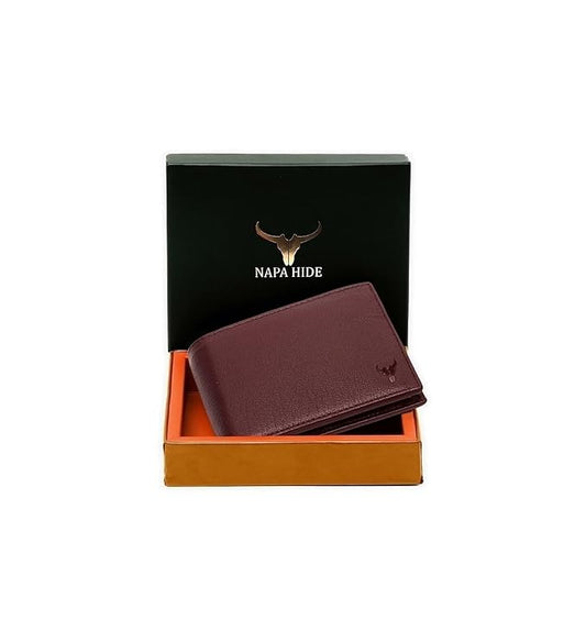 Wael Impex Maroon Leather Wallet for Men I Handcrafted I 4 Credit/Debit Card Slots I 2 Currency Compartments I 1 Transparent ID Window