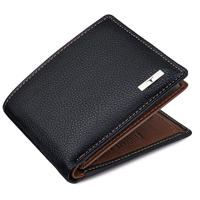 Wael Impex Kyle Black/Redwood Leather Wallet for Men, 6 Card Slot