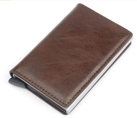 VOGARD Men's Genuine Leather Wallet | RFID Blocking Aluminum Automatic Pop Up Credit Card Holder Case | Holds up to 9 Cards (24 Brown)