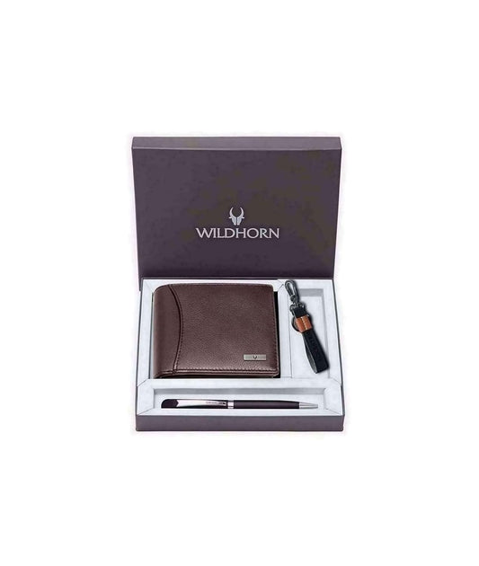 Wael Impex Gift Hamper for Men I RFID Protected Leather Wallet, Keychain & Pen Combo Gift Set I Gift for Friend, Boyfriend,Husband,Father, Son etc (Brown M)