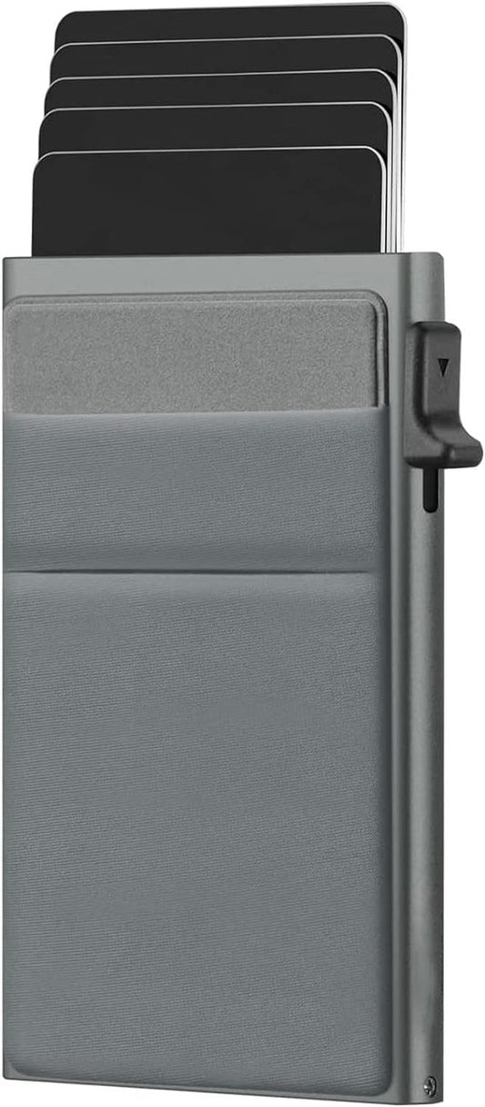 VOGARD Aluminium Men and Women Pop Up Slim Card Wallet RFID Blocking with Money Pocket | Minimalist Credit Card Holder | Holds up to 10 Cards (Grey)