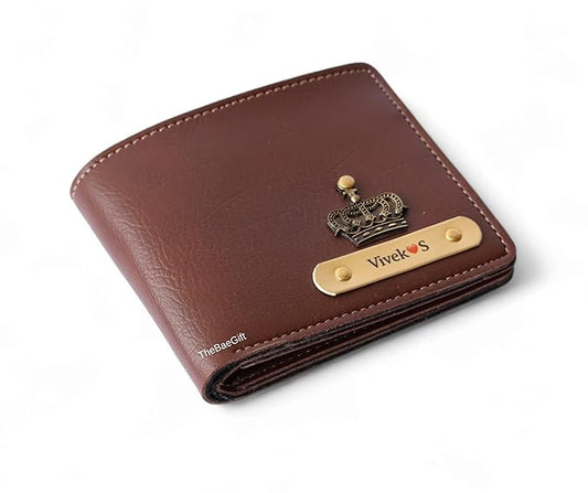 Wael Impex Men's Personalized Wallet I Customized Slim Stylish Leather Purse with Name & Charm I Unique Birthday Anniversary Gift for Men Boy Love Husband Employees Clients - (Brown)