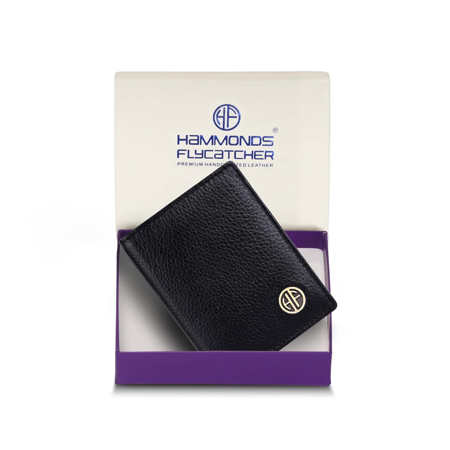 HAMMONDS FLYCATCHER Genuine Leather Card Holder Wallet for Man & Women, RFID Protected ATM/Credit Card Holder Wallet for Men with 6 Slots and 1 Currency Slot, Gift for Men - Black