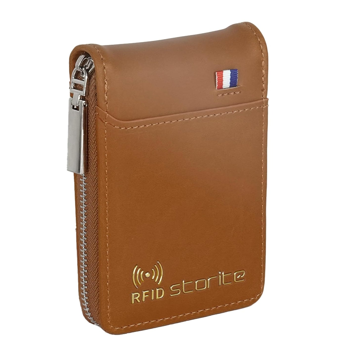 Storite Imported RFID PU Leather 9 Slot Vertical Credit Debit Card Holder Money Wallet Zipper Coin Purse for Men Women (Brown - 11.5 x 2 x 8 Cm)