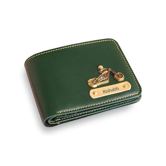 Wael Impex Men's Personalized Wallet I Customized Slim Stylish Leather Purse with Name & Charm I Unique Birthday Anniversary Gift for Men Boy Love Husband Employees Clients - Olive