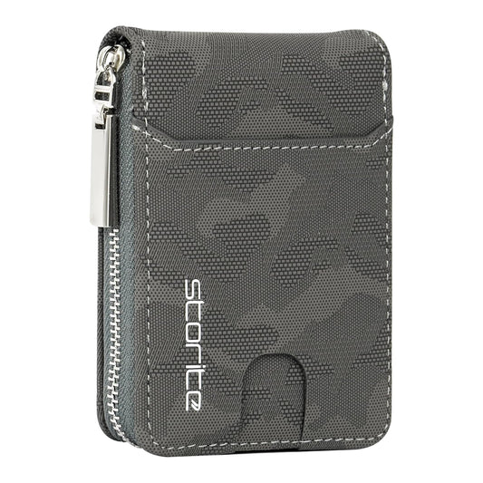 Wael Impex Leather 9 Slot Vertical Credit Debit Card Holder Money Wallet Zipper Coin Purse for Men Women - (11.5 X 8 X 2Cm -Camouflage Grey)